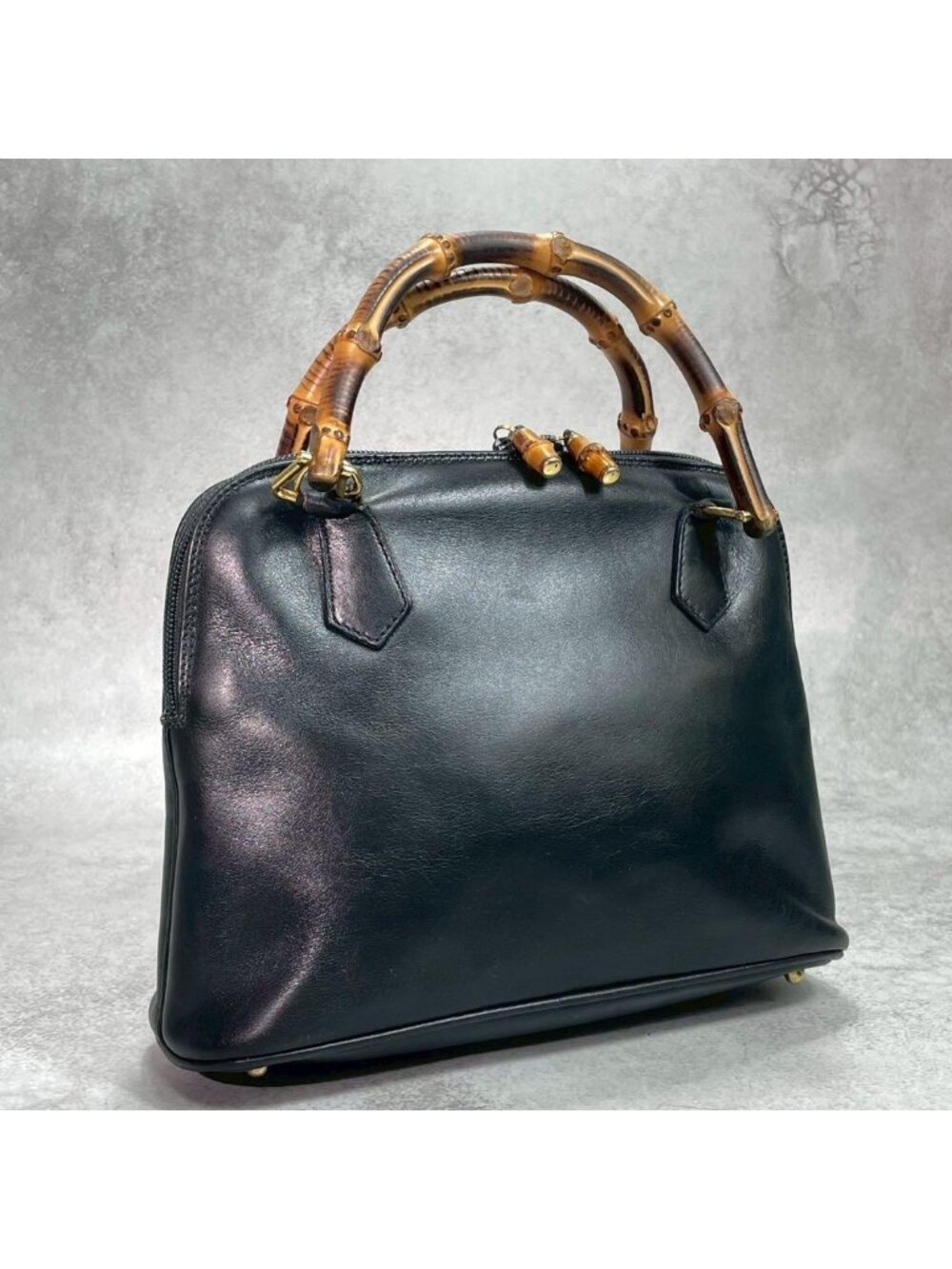 Gucci Handbag Bamboo Black Leather Gold